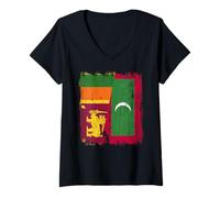 Donna Sri Lanka Maldive Half Flag Sri Lanka Maglia Maldive Maglietta con Collo a V