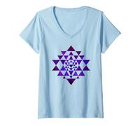 Donna Sri Yantra Geometria Sacra Viola Blu Fumo Forme Mania Maglietta con Collo a V