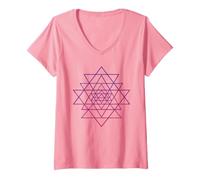 Donna Sri Yantra Tantra Indù Fiore della Vita Maglietta con Collo a V