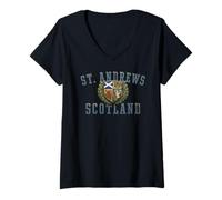Donna St. Andrews Scotland Crest Invecchiato Maglietta con Collo a V
