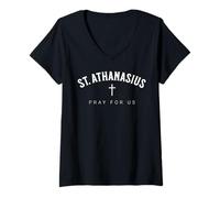 Donna St. Athanasius Catholic Patron Christian Saint Maglietta con Collo a V
