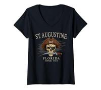 Donna St. Augustine Florida Pirate Skull Since 1565 Avorio Maglietta con Collo a V