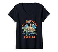 Donna St. Augustine, Florida, Vacanza retrò sulla Spiaggia con Tartarughe Marine Maglietta con Collo a V
