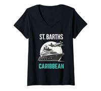 Donna St. Barths Caraibi Yacht e Aereo privato Silhouette Maglietta con Collo a V