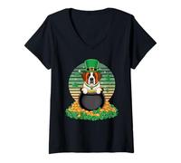 Donna St. Bernard St Patricks Day Leprechaun Shamrock Maglietta con Collo a V