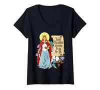 Donna St Dymphna Purity Lily Patrono Salute mentale Cattolico Maglietta con Collo a V