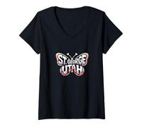 Donna St. George Butterfly - Utah Desert City Nome Word Art Maglietta con Collo a V