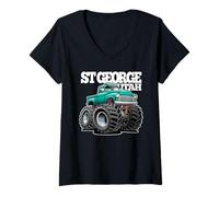 Donna St George Utah Offroad 4x4 Pick-up Design Maglietta con Collo a V