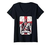 Donna St Georges Day 23 aprile Idee Costume Patriottico Inghilterra Maglietta con Collo a V