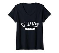 Donna St. James - Camicia Stile College Saint James Giamaica Maglietta con Collo a V