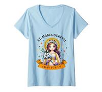 Donna St Maria Goretti Lily Santi Santo Cattolico per Bambini Maglietta con Collo a V
