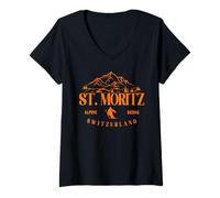 Donna St. Moritz Sci alpino Svizzera Stazione sciistica Alpi svizzere Maglietta con Collo a V