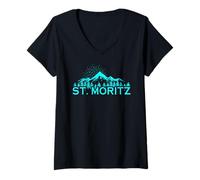 Donna St. Moritz Ski Resort Svizzera Sci alpino Alpi svizzere Maglietta con Collo a V