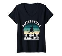 Donna St. Moritz Svizzera Comprensorio sciistico Sci alpino Alpi svizzere Maglietta con Collo a V