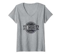Donna St. Moritz Svizzera - Ufficiale Saint Moritz Svizzera Maglietta con Collo a V