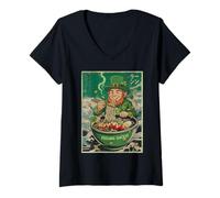 Donna St Patrick Funny Leprechaun Lucky Chinese Ramen Uomini Donne Maglietta con Collo a V