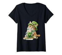 Donna St Patricks Day Cat, St Patricks Day Kitten Lover, Bambini Ragazzi Maglietta con Collo a V