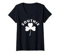 Donna St. Patrick's Day Ireland Flag Southie Boston Maglietta con Collo a V
