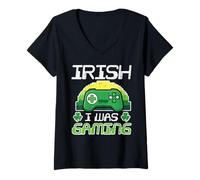 Donna St Patricks Day Irish I Was Gaming Saint Pattys Uomini Ragazzi Bambino Maglietta con Collo a V