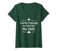 Donna St Patrick's Day Nurse Irish - Lucky Shift Clover Heart Cute Maglietta con Collo a V