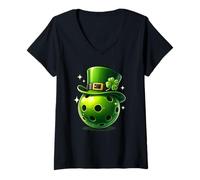Donna St Patrick's Day Pickleball Lovers Lucky Leprechaun Uomini Bambini Maglietta con Collo a V