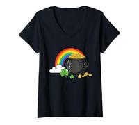 Donna St Patricks Day Pot of Gold Rainbow Shamrock Uomini Donne Bambini Maglietta con Collo a V