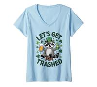 Donna St Patricks Day Raccoon Let's Get Trashed Bere Maglietta con Collo a V