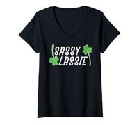 Donna St Patricks Day Sassy Lassie Clover Saint Pattys Ragazze Bambini Maglietta con Collo a V