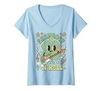 Donna St Patrick's Day Shamrock Rock And Roll Music Maglietta con Collo a V