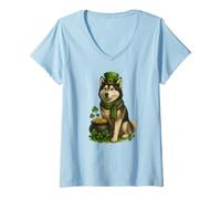 Donna St Patrick's Day Siberian Husky cane, Leprechaun, Divertente Maglietta con Collo a V