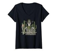 Donna St Patricks Day Whisky Affari Western Cowboy Skeleton Maglietta con Collo a V