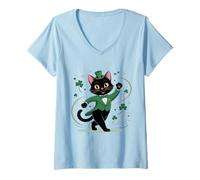 Donna St Pattys Day Cat Indossa Smoking Irlandese San Patrizio Maglietta con Collo a V