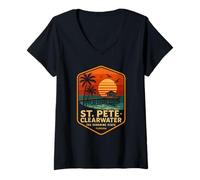 Donna St Pete Clearwater Camicia Retro Sunset Gulf Coast Florida Maglietta con Collo a V