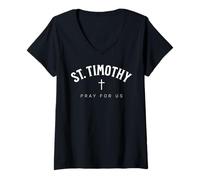 Donna St. Timothy Catholic Patron Christian Saint Maglietta con Collo a V