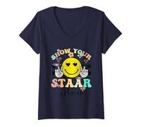 Donna Staar State Testing Day Mostra il tuo insegnante di potere STAAR Maglietta con Collo a V