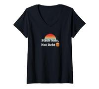 Donna Stack sats non debito risparmiare investire cripto libertà bitcoin Maglietta con Collo a V