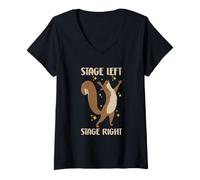 Donna Stage Left Stage Right Teatro Divertente Scoiattolo Dramma Recitazione Maglietta con Collo a V