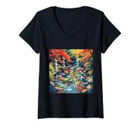 Donna Stagno di pesci Koi Fantasy Maglietta con Collo a V