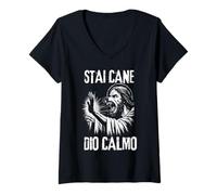 Donna STAI Cane Dio CALMO Maglietta con Collo a V