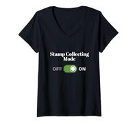 Donna Stamp Collector - Stamp Collecting Mode On Maglietta con Collo a V