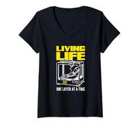 Donna Stampa 3D One Layer At A Time Living Life Maglietta con Collo a V