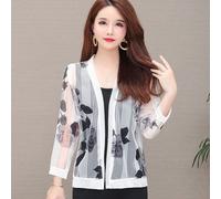 Donna Stampa Cardigan Velato a Rete Top Corto 3/4 Maniche Scialle Cappotto