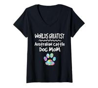 Donna Stampa della Mamma di Worlds Greatest Australian Cattle Dog Maglietta con Collo a V