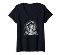Donna Stampa famigerata pirata femminile Grace O'Malley Distress Maglietta con Collo a V