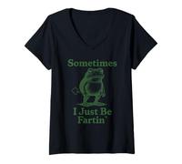 Donna Stampa Fartin Frog Sometimes I Just Be Weird Humor Maglietta con Collo a V