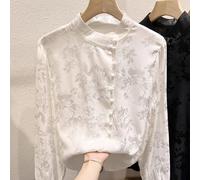 Donna Stampa Floreale Camicia Camicetta Top Finto Collo Monopetto Thin Elegante