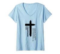 Donna Stampa Frontale con Scritta I Can Do all Things Through Christ Maglietta con Collo a V