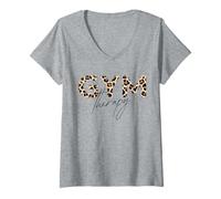 Donna Stampa leopardata con testo animalier per gli amanti del fitness Maglietta con Collo a V