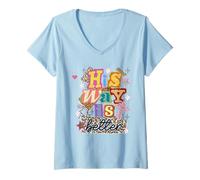 Donna Stampa Leopardata Cristiana alla Moda His Way Is Better Maglietta con Collo a V