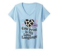Donna Stampa Mucca Estetica Western Bovine Chic Pastello Macchiato Maglietta con Collo a V